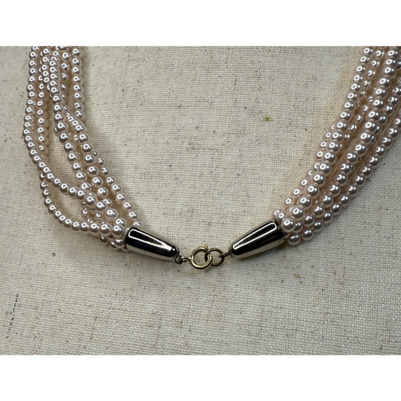 Faux Pearl 6-Strand Necklace Cream 3mm Beads 22” Multi-Layer Classic Vintage - Picture 5 of 5